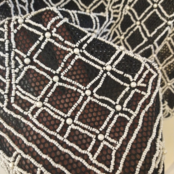 ASOS Black White Mesh and Pearl All Over Embellished Mini Dress. Size US 2 - Picture 6 of 8